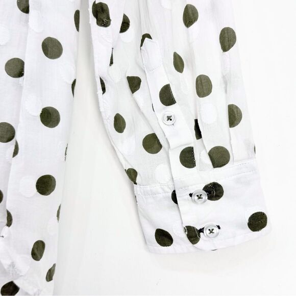 Talbots Plus Green White Textured Polka Dot 100% Cotton Button Up Long Sleeve - Picture 10 of 12